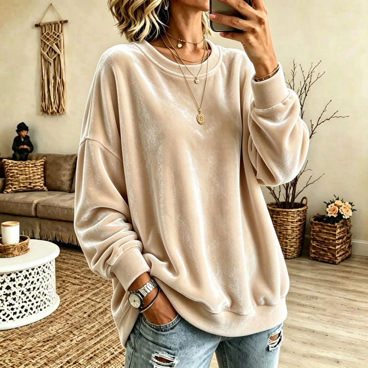 Damen Oversize-Samtpullover mit weitem Schnitt und geripptem Saum Drune