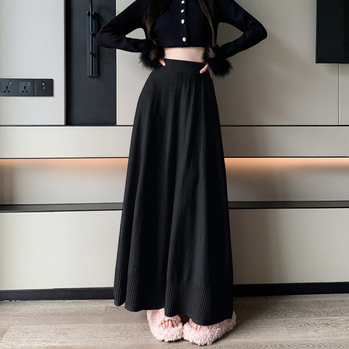 Damen Eleganter Maxirock mit Plisseefalten und elastischem Bund Drune