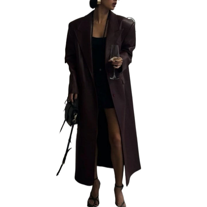 Damen Trenchcoat aus hochwertigem Kunstleder mit Taillengürtel Drune