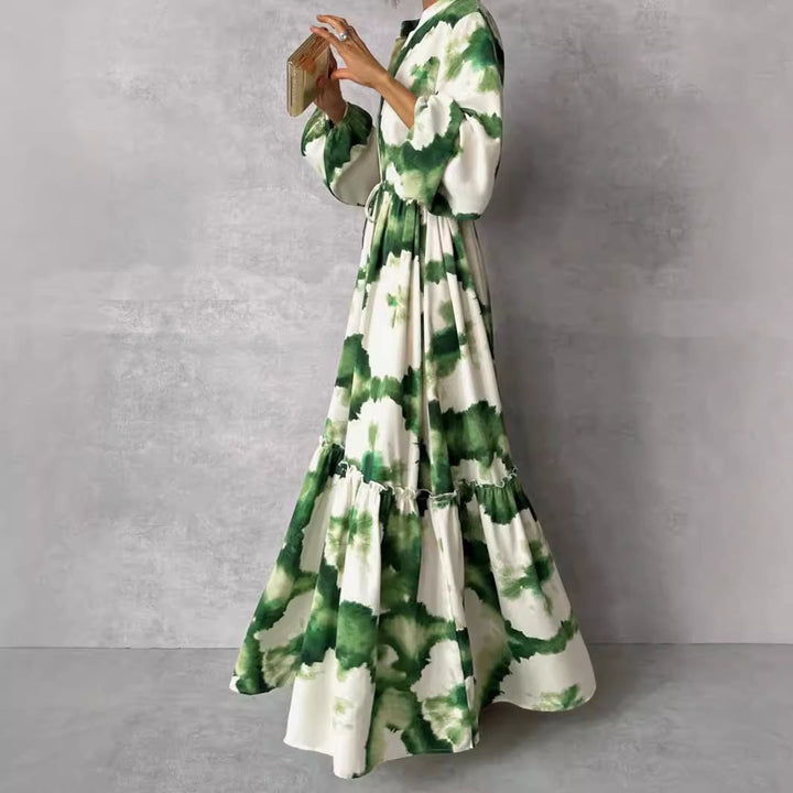 Damen Maxikleid mit modernen Aquarell-Muster und voluminösem Rock Drune