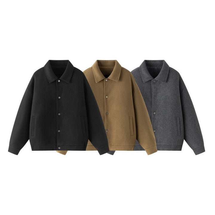 Herren Oversize-Collegejacke aus Wollmix mit Druckknopfleiste und verdeckten Eingrifftaschen Drune