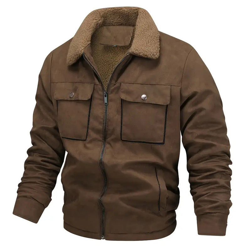 Herren nan gefütterte Pilotjacke mit Teddyfell-Innenfutter, Brustklappen und durchgehendem Reißverschluss Drune