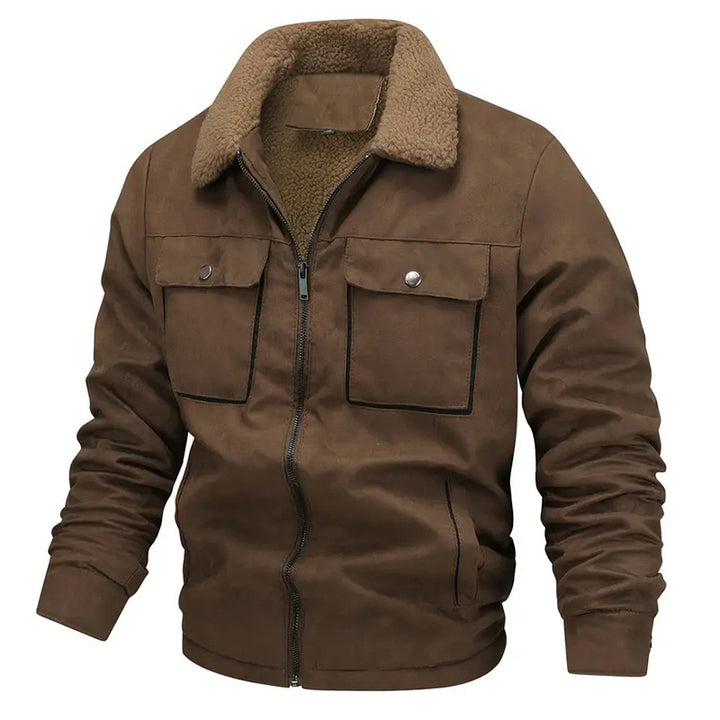 Herren nan gefütterte Pilotjacke mit Teddyfell-Innenfutter, Brustklappen und durchgehendem Reißverschluss Drune