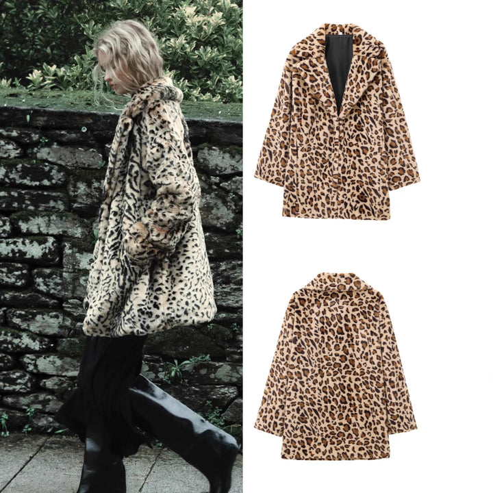 Damen Kunstfell-Mantel im Oversize‑Schnitt mit Reverskragen, Bindegürtel und Taschen Drune