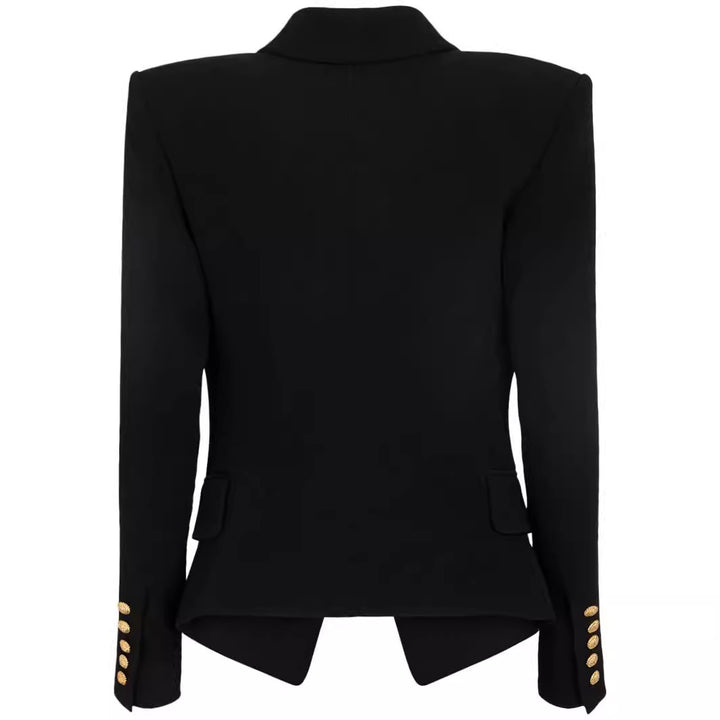 Damen Figurnaher Smokingblazer im Tailoring mit betonter Schulter und goldener Zierknopfleiste Drune