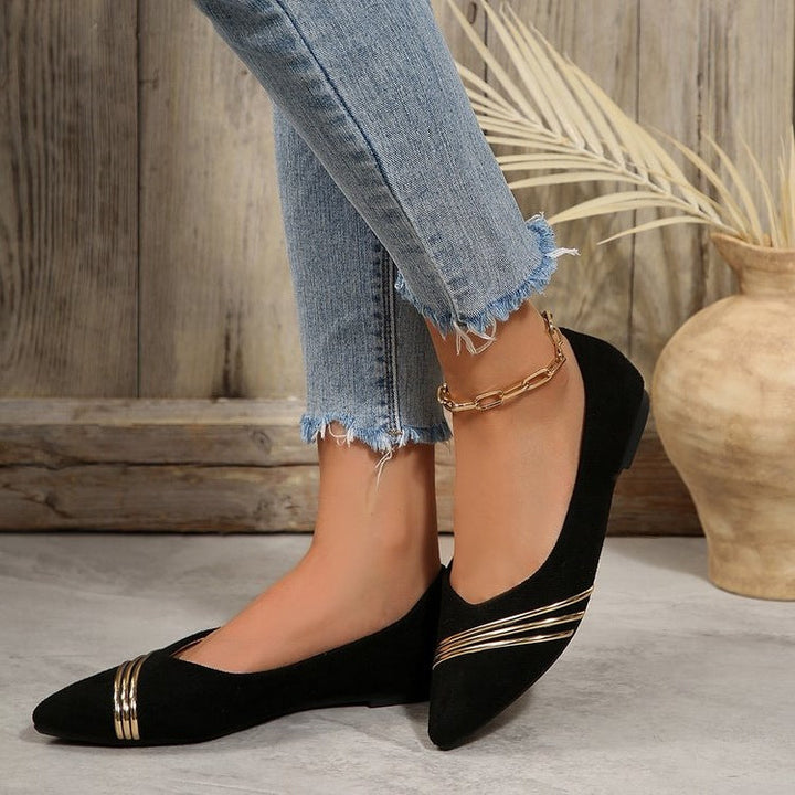 Damen elegante Ballerinas mit schimmernden goldenen Akzenten Drune