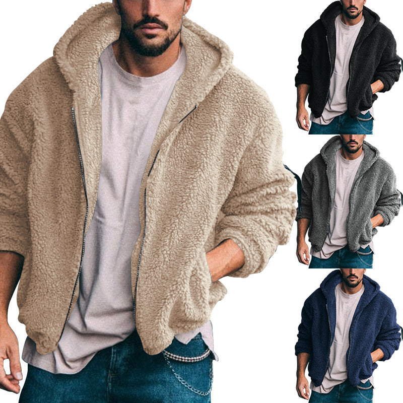 Herren kuschelige Fleecejacke mit großzügiger Kapuze und Reißverschluss Drune