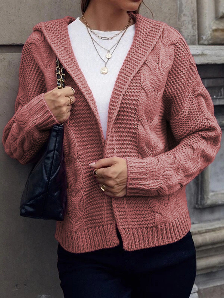 Damen Grobstrickjacke mit Kapuze und Zopfmuster Drune