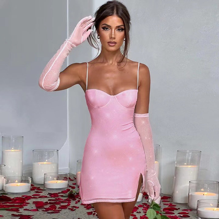 Damen Glamouröses Minikleid mit schimmerndem Oberteil und taillierter Silhouette Drune