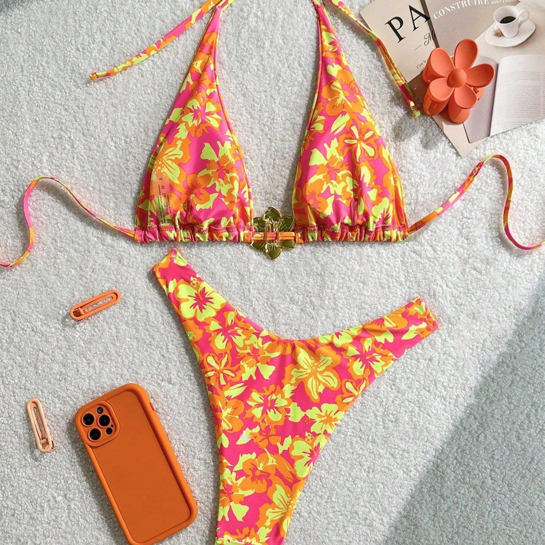 Damen Triangel-Bikini mit verspieltem Blumenmuster Drune