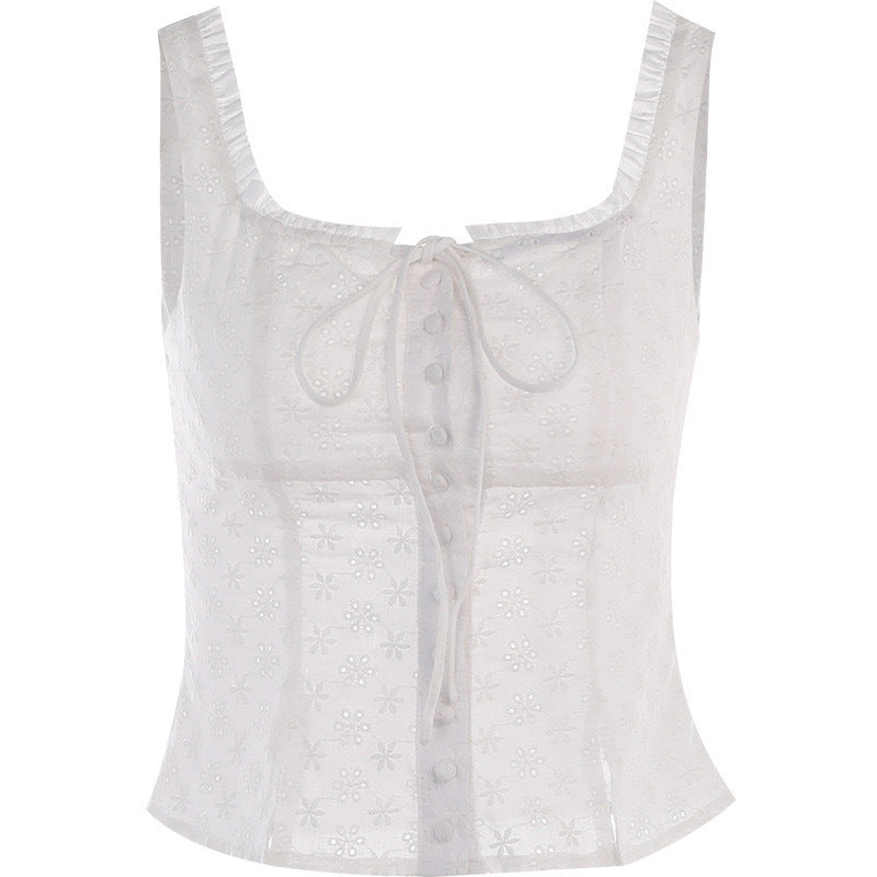 Damen trendiges Top mit nostalgischem Spitzen-Design und schmalen Trägern Drune