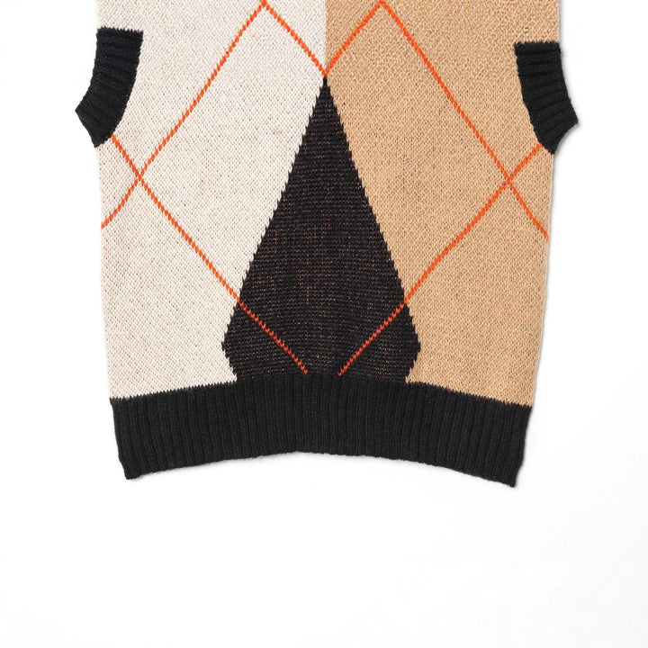 Damen nan Argyle-Strickweste ohne Ärmel mit geripptem Rundhals und kastigem Schnitt Drune