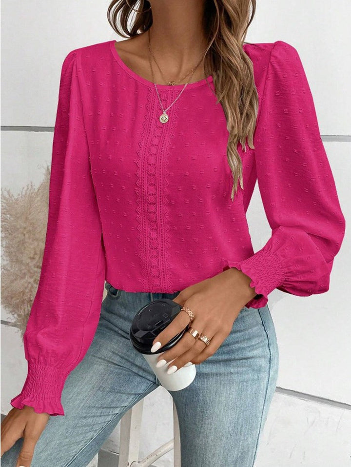 Damen luftige Bluse mit feinem Stickmuster Drune