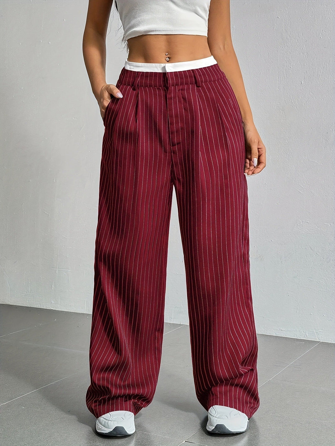Damen Elegante und locker geschnittene Business-Hosen mit Streifen Drune
