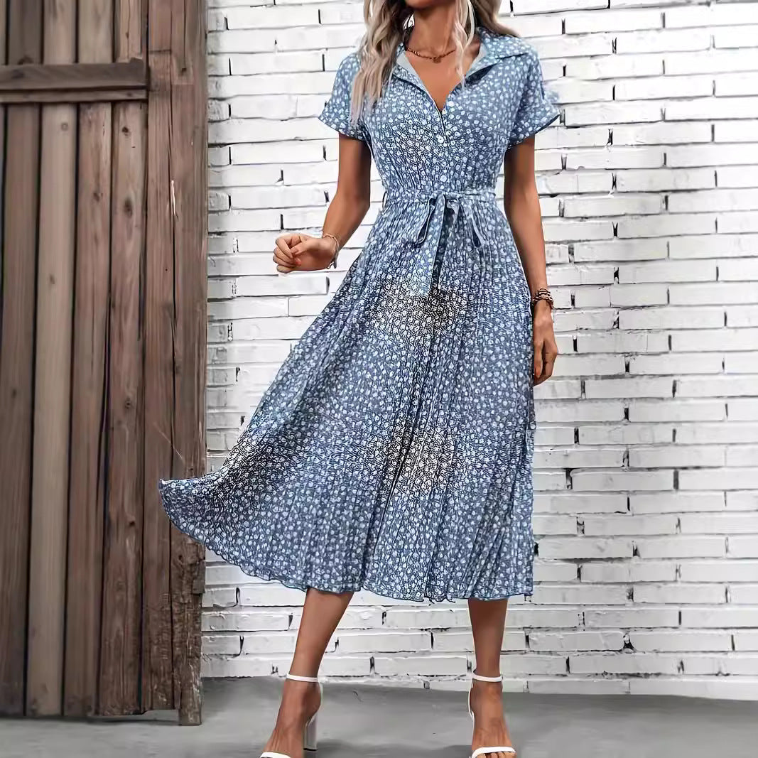 Damen Midikleid mit gebundenem Taillengürtel und floralem Muster Drune