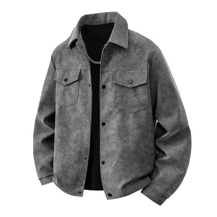 Herren Overshirt‑Jacke im Veloursleder‑Look mit Pattentaschen & Druckknopffront Drune