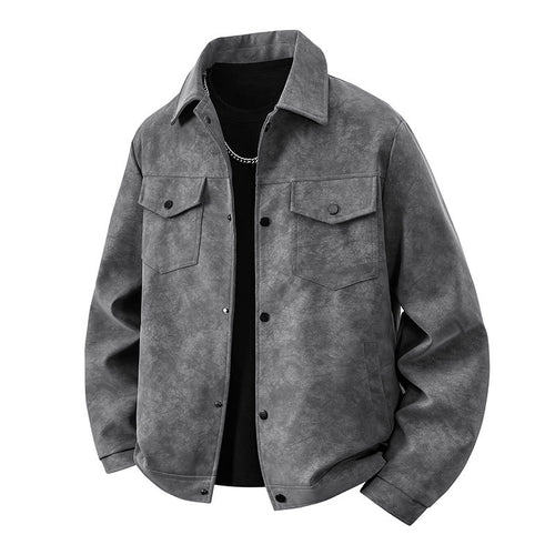 Herren Overshirt‑Jacke im Veloursleder‑Look mit Pattentaschen & Druckknopffront Drune
