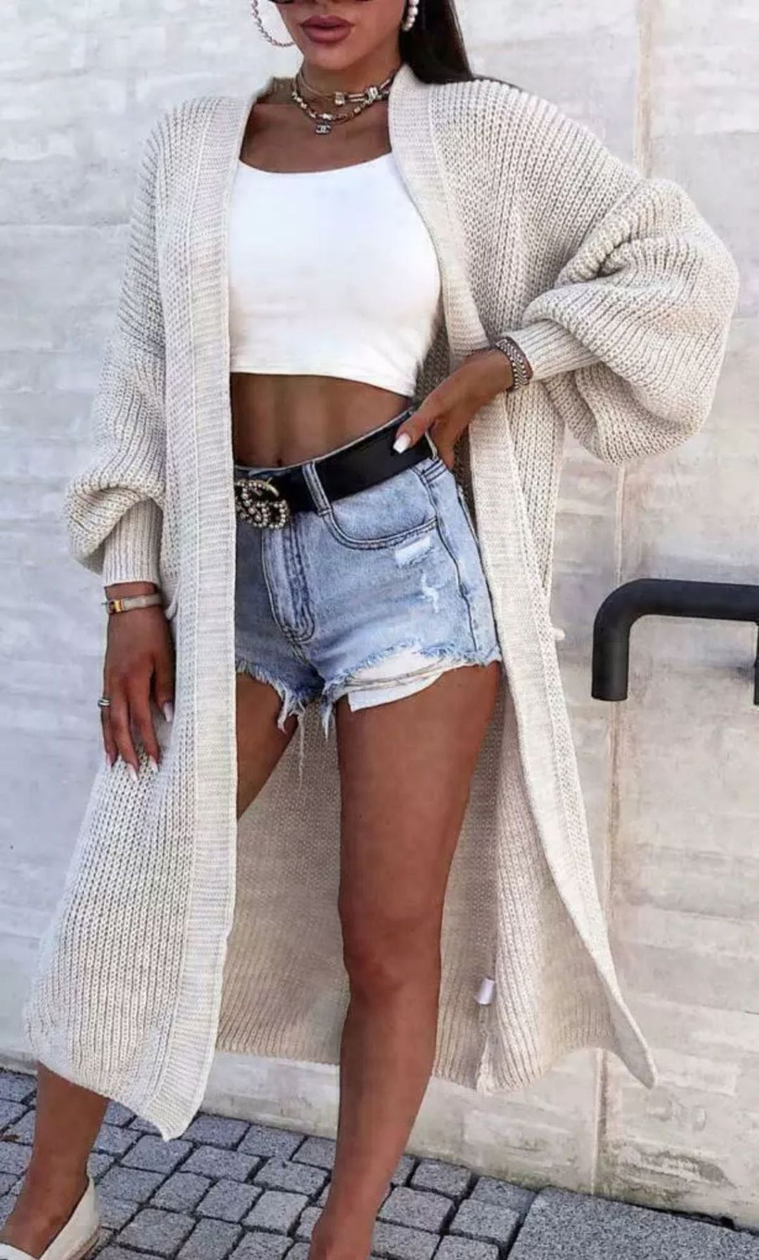 Damen Lange Strickjacke Drune