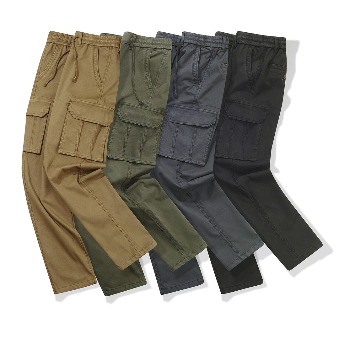 Herren Slim-Fit Utility-Cargohose mit elastischem Bund, Kordelzug und integrierter Webgürtel Drune