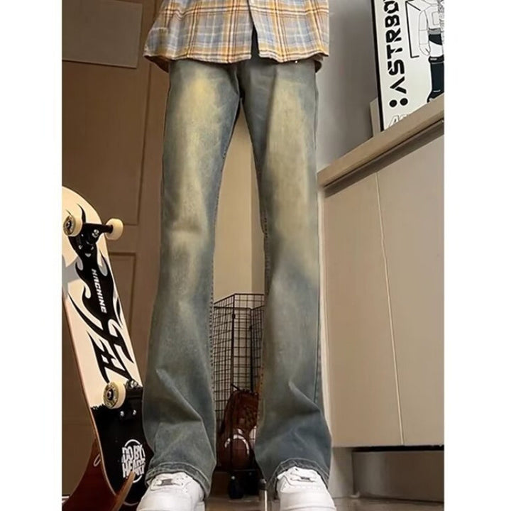 Herren lässige Bootcut-Jeans mit ausgefranstem Saum und bequemem Schnitt Drune