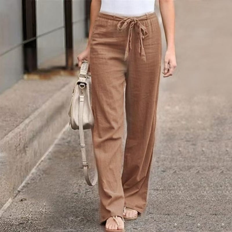 Damen Weite Lounge-Hose mit hohem Gummibund und dekorativem Bindeband Drune