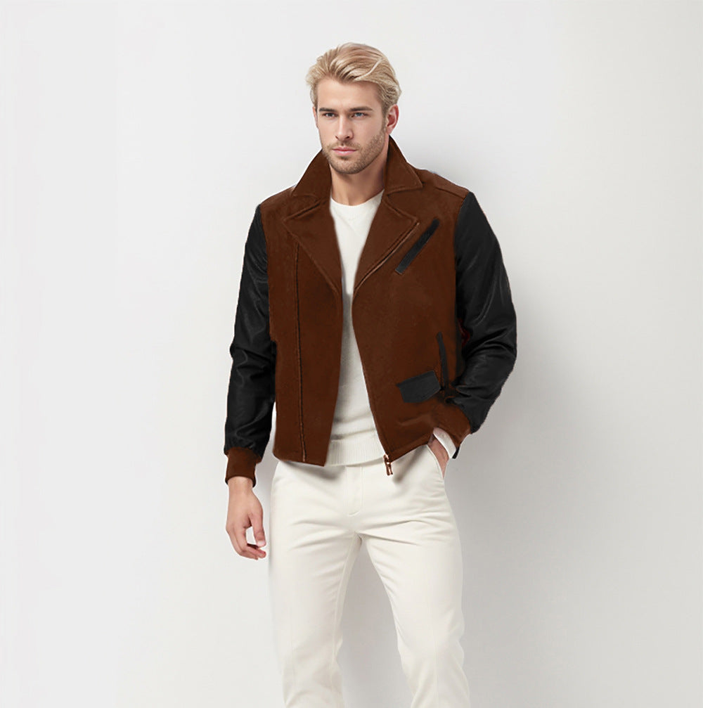 Herren Kurzjacke im Aviator‑Style mit Kontrastärmeln und asymmetrischem Reißverschluss Drune