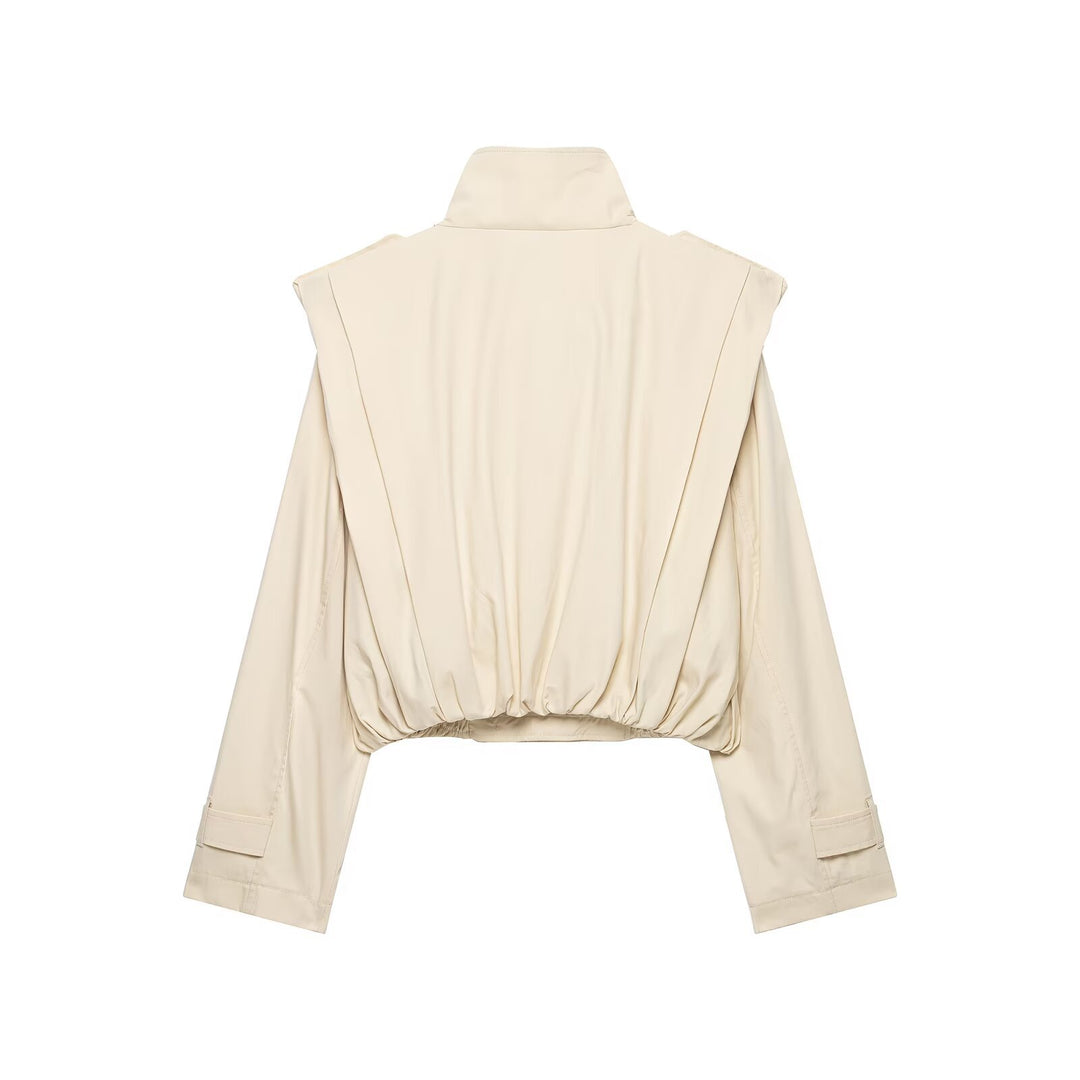 Damen Kurzer Doppelreihiger Trenchblouson mit Stehkragen, Epauletten und elastischem Saum Drune