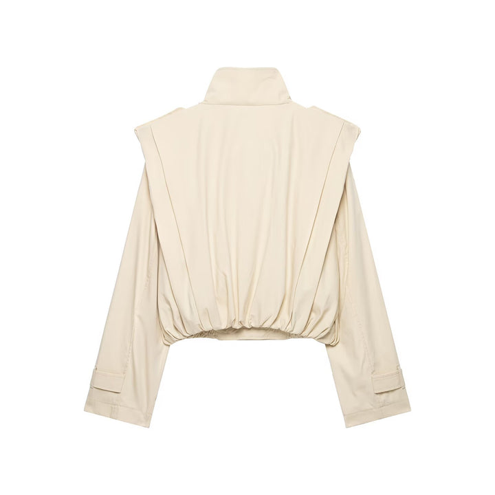 Damen Kurzer Doppelreihiger Trenchblouson mit Stehkragen, Epauletten und elastischem Saum Drune