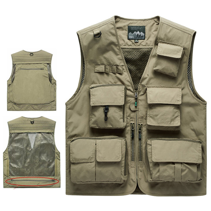 Herren Outdoor-Mehrfachtaschenweste im Anglerstil mit luftiger Mesh‑Rückenpartie und Schnellzugriffstaschen Drune