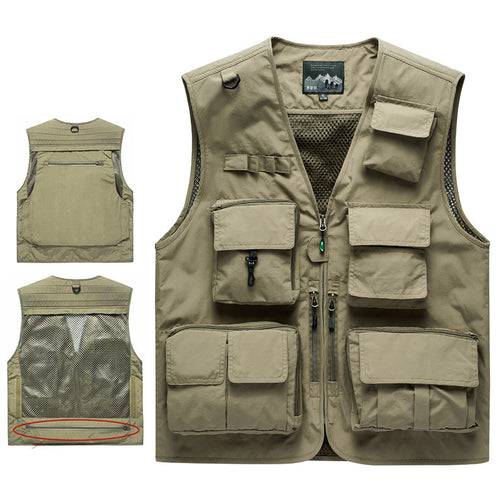 Herren Outdoor-Mehrfachtaschenweste im Anglerstil mit luftiger Mesh‑Rückenpartie und Schnellzugriffstaschen Drune