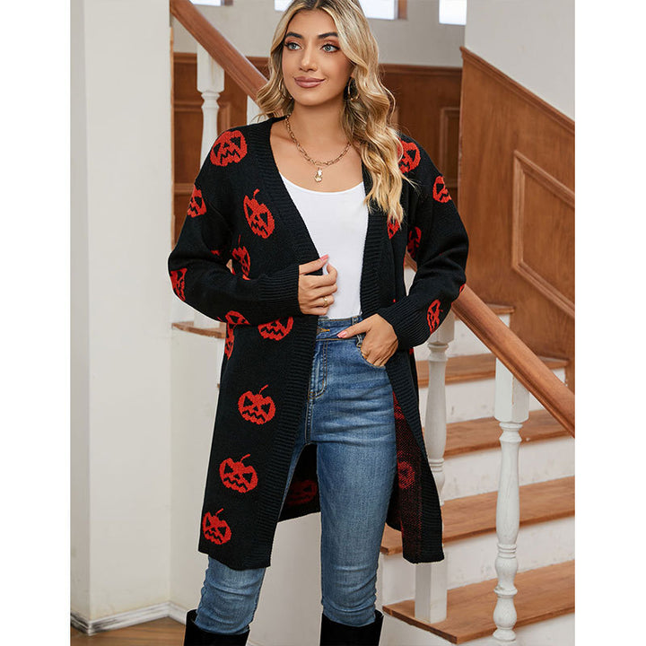 Damen Strick-Cardigan mit kreativem Halloween-Motiv Drune