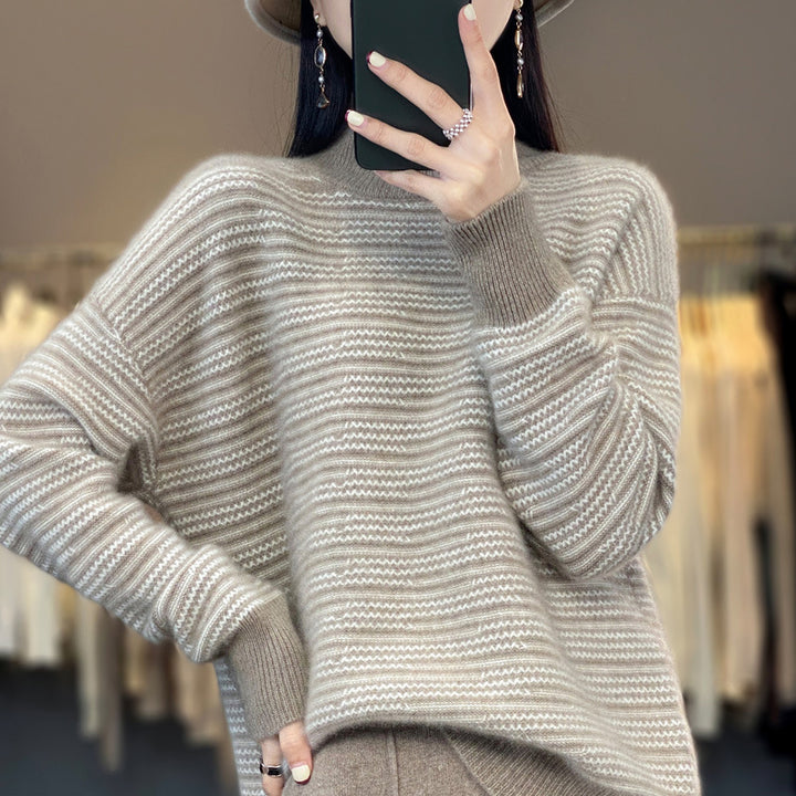Damen Strickpullover mit modernem Streifenmuster und bequemen Daumenlöchern Drune