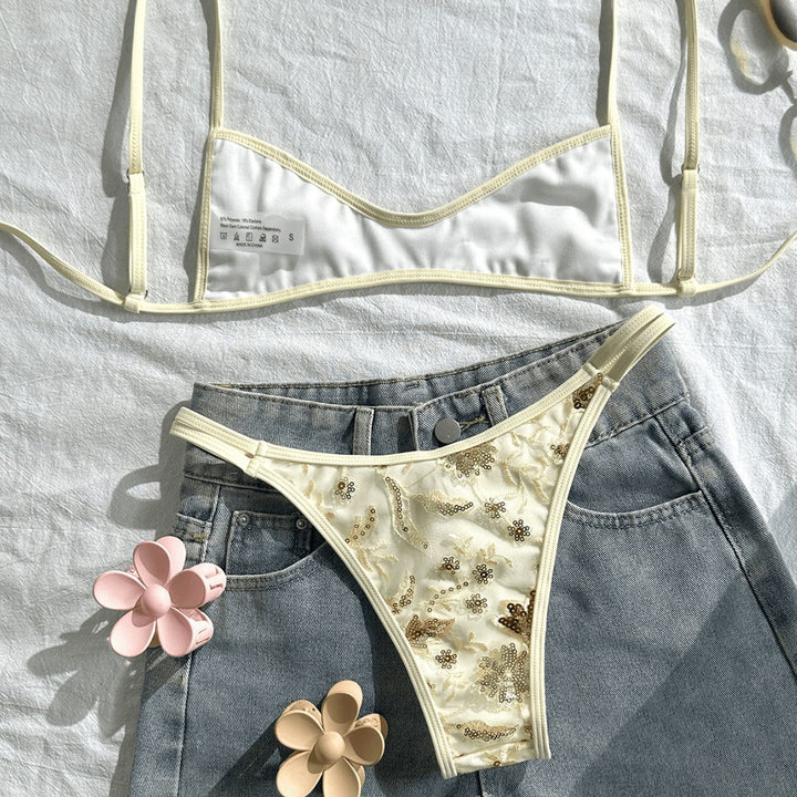 Damen Glitzernder Bikini mit floralem Design Drune