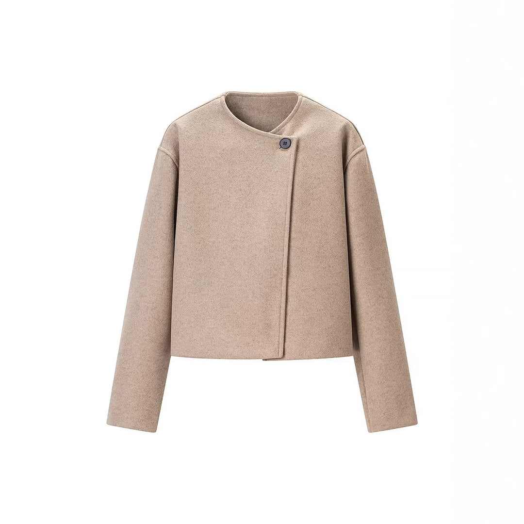 Damen Kurz geschnittene Wollmix-Boxy-Jacke mit asymmetrischer Knopfleiste Drune