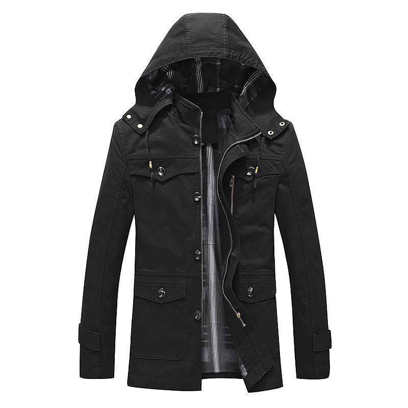 Herren Übergangs-Canvasparka mit gesteppter Karofutter-Innenlage und Mehrfachtaschen Drune