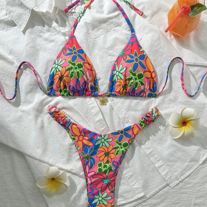 Damen Triangelbikini mit buntem floralen Muster Drune