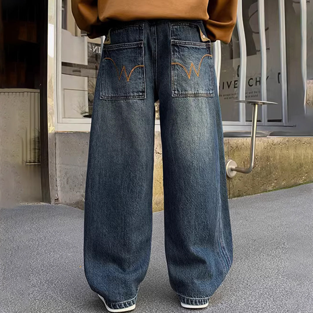 Unisex weite Denim-Hose mit hoher Taille Drune