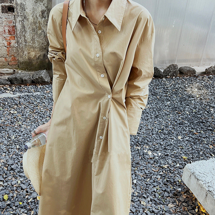 Damen Hemdblusenkleid aus Baumwoll-Popeline mit asymmetrischem Wickeldetail Drune