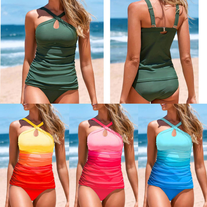 Damen Cross-Back Raffung Tankini Set Drune