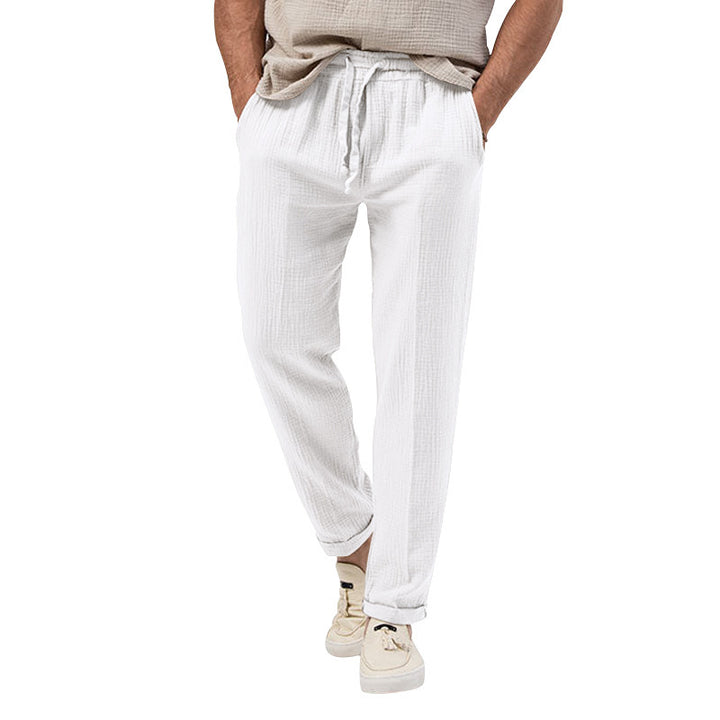 Herren entspannte Crinkle-Freizeithose mit Elastikbund Kordelzug geradem Bein und Eingrifftaschen Drune