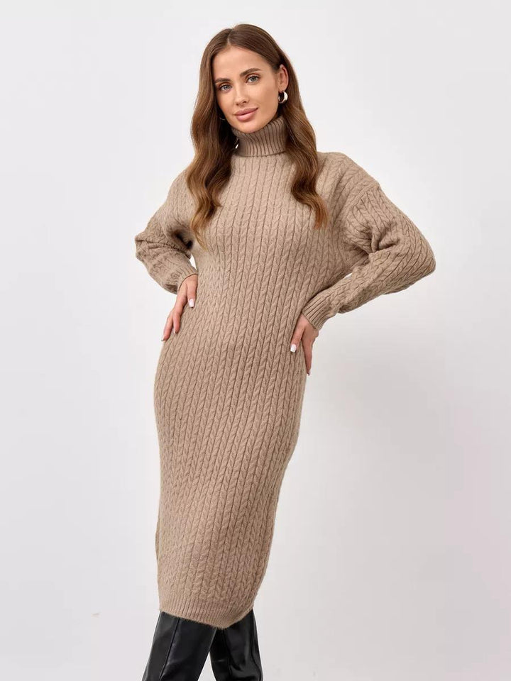 Damen Grobstrick Rollkragenpullover mit modernen Zopfmuster und lässigem Schnitt Drune