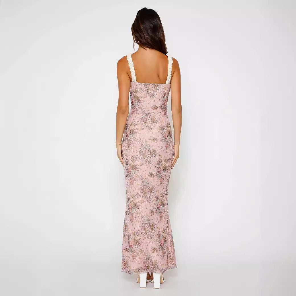 Damen Floral Maxi-Kleid mit Rüschendetails und taillierter Silhouette Drune