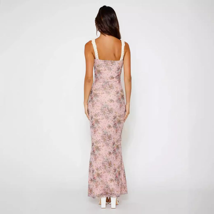Damen Floral Maxi-Kleid mit Rüschendetails und taillierter Silhouette Drune