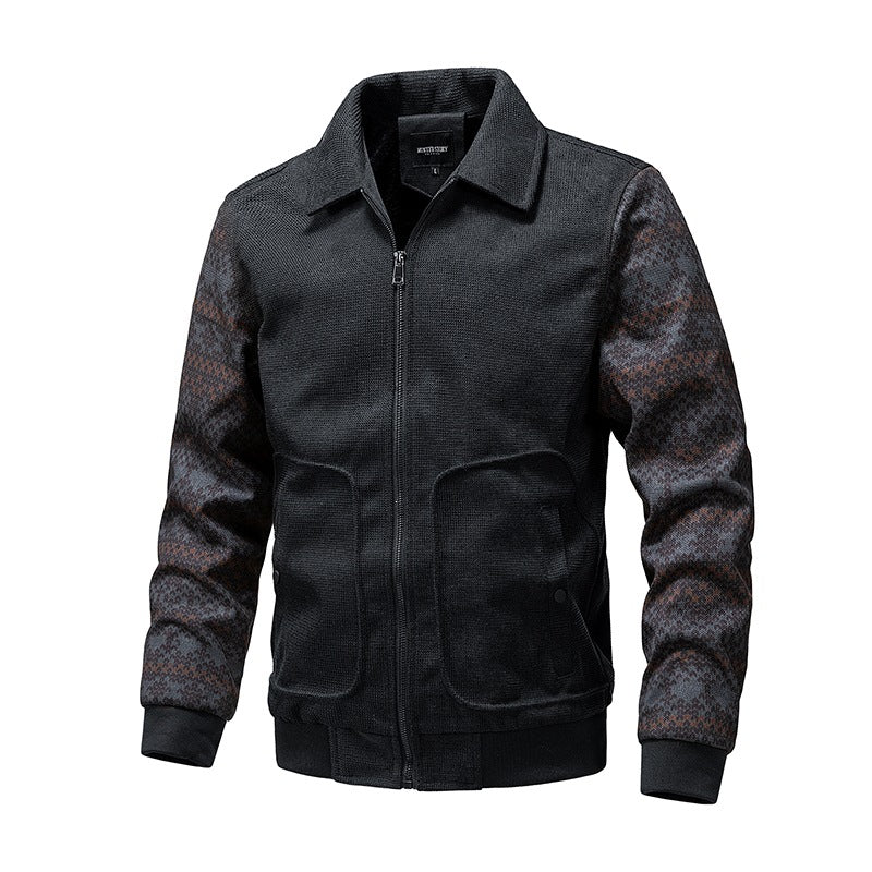 Herren Strick-Blousonjacke mit Reißverschluss, geripptem Saum & Norwegerärmeln Drune