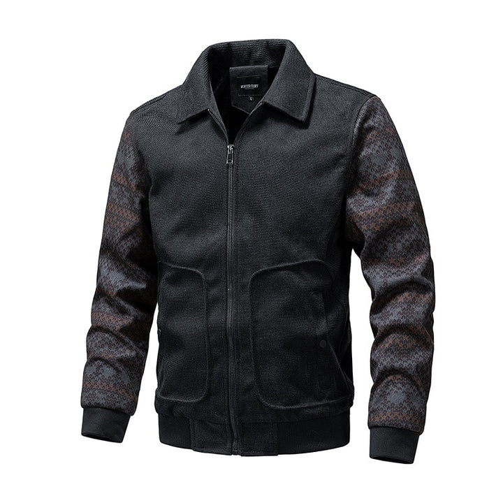 Herren Strick-Blousonjacke mit Reißverschluss, geripptem Saum & Norwegerärmeln Drune
