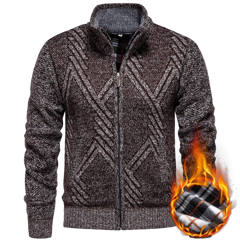 Herren sportliche Strickjacke mit modernem Zopfmuster Drune