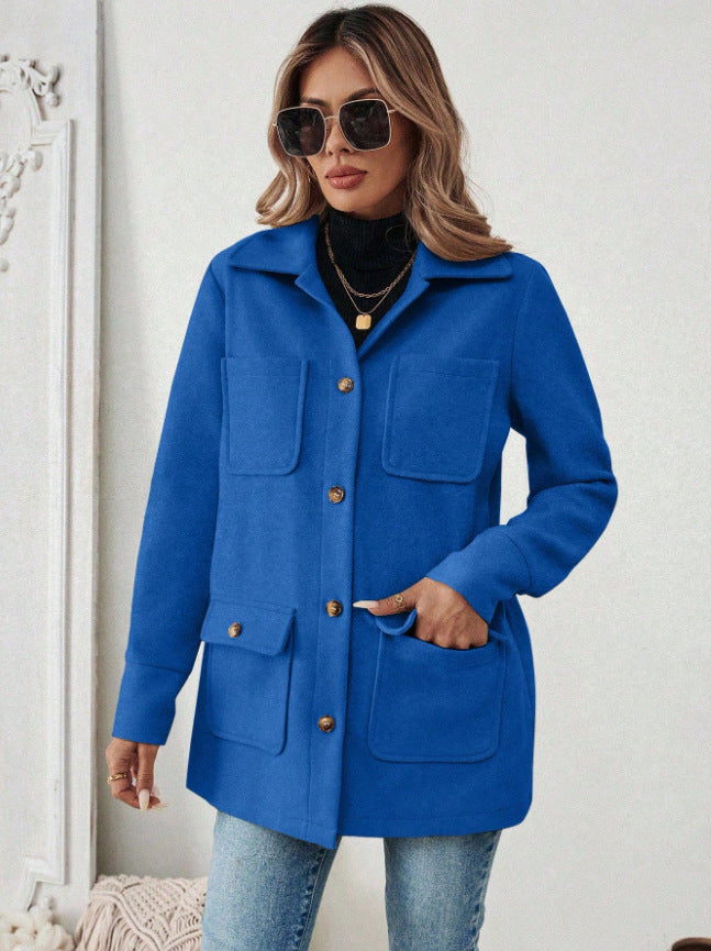Damen Modische Utility-Jacke mit großen Taschen und goldenem Druck Drune
