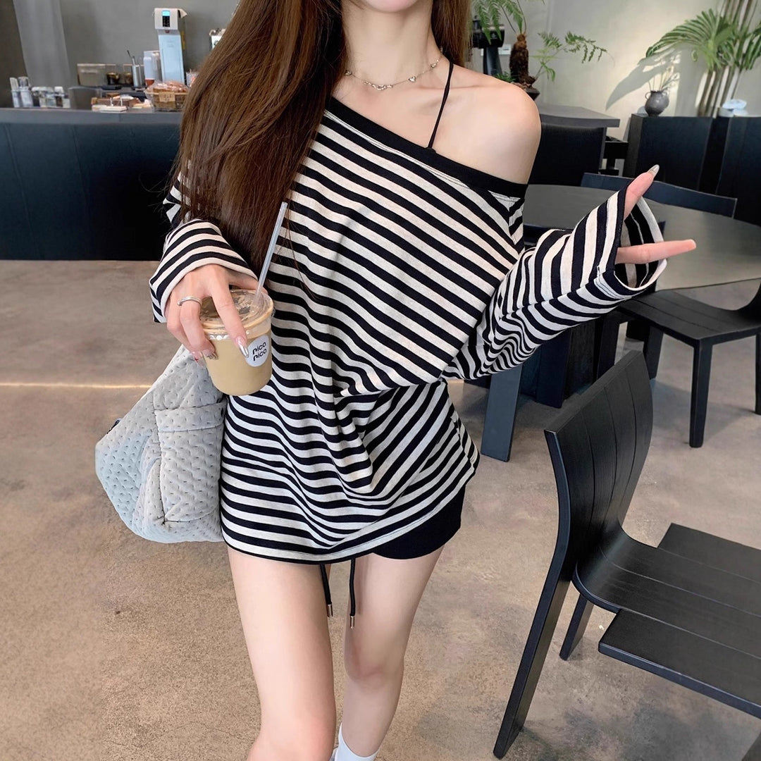 Damen lässiges gestreiftes Langarmshirt Drune