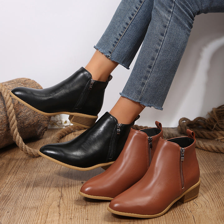Damen nan schlanke Ankle-Boots mit seitlichem Reißverschluss, schmaler Spitzform und komfortablem Blockabsatz Drune