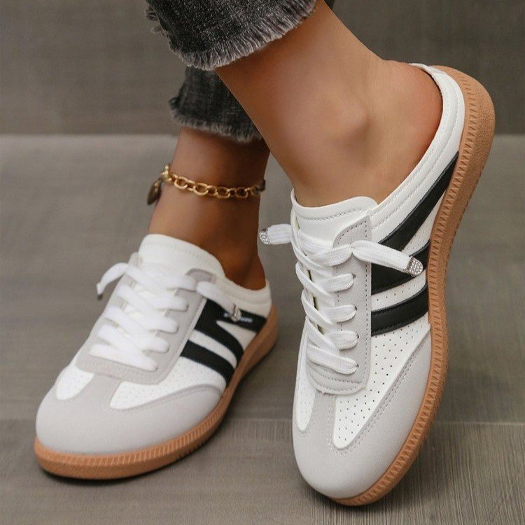 Damen Offene Sneaker‑Mules im Retro‑Tennisstil mit Gummisohle Drune